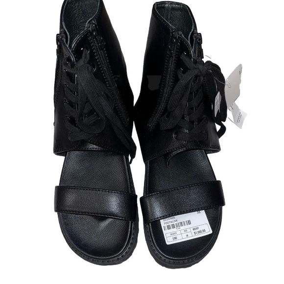 YOHJI YAMAMOTO sandals black leather EU 38 US 8 lug sole gladiator lace up NWT - Picture 5 of 13